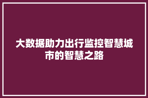 大数据助力出行监控智慧城市的智慧之路