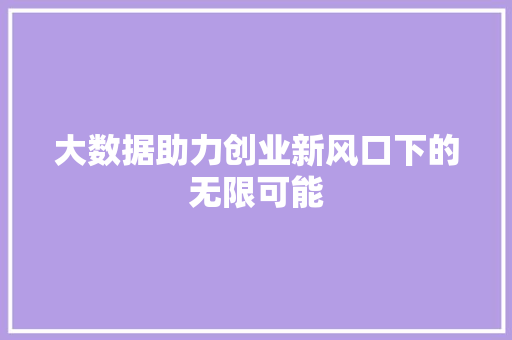 大数据助力创业新风口下的无限可能  第1张