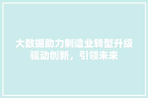大数据助力制造业转型升级驱动创新，引领未来  第1张