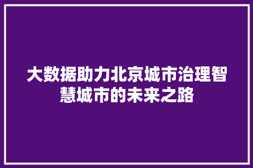 大数据助力北京城市治理智慧城市的未来之路