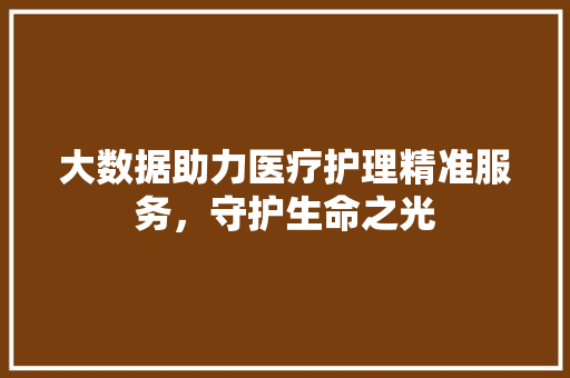 大数据助力医疗护理精准服务，守护生命之光