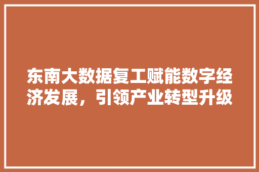 东南大数据复工赋能数字经济发展，引领产业转型升级