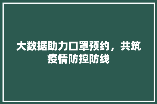 大数据助力口罩预约，共筑疫情防控防线