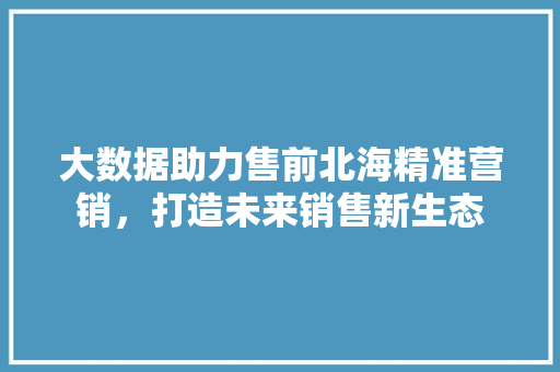 大数据助力售前北海精准营销，打造未来销售新生态