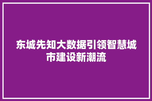 东城先知大数据引领智慧城市建设新潮流