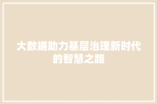 大数据助力基层治理新时代的智慧之路