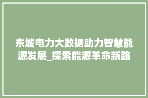 东城电力大数据助力智慧能源发展_探索能源革命新路径