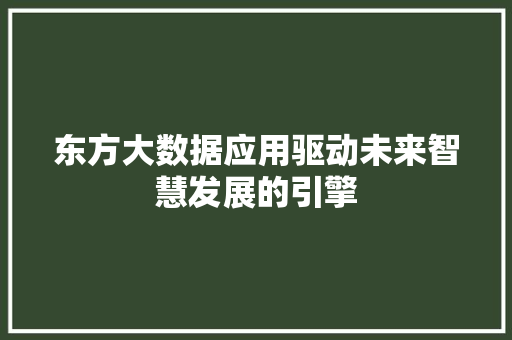 东方大数据应用驱动未来智慧发展的引擎