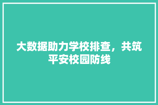 大数据助力学校排查，共筑平安校园防线