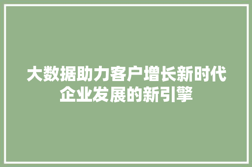 大数据助力客户增长新时代企业发展的新引擎