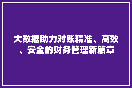 大数据助力对账精准、高效、安全的财务管理新篇章