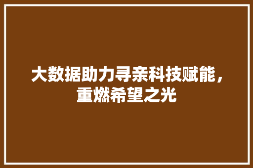 大数据助力寻亲科技赋能，重燃希望之光