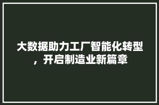 大数据助力工厂智能化转型，开启制造业新篇章