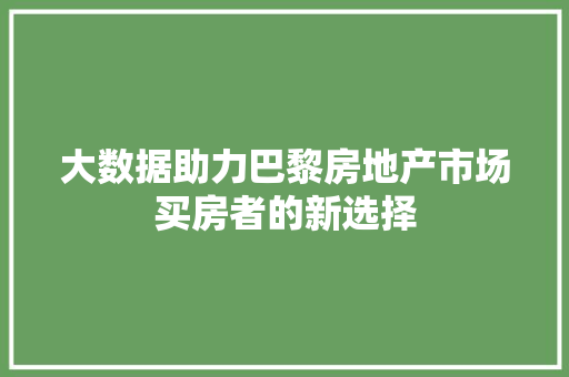 大数据助力巴黎房地产市场买房者的新选择