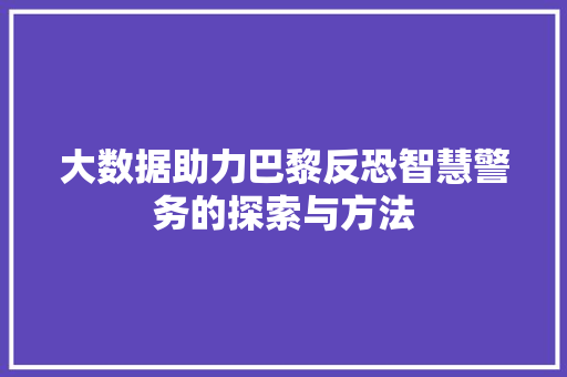 大数据助力巴黎反恐智慧警务的探索与方法