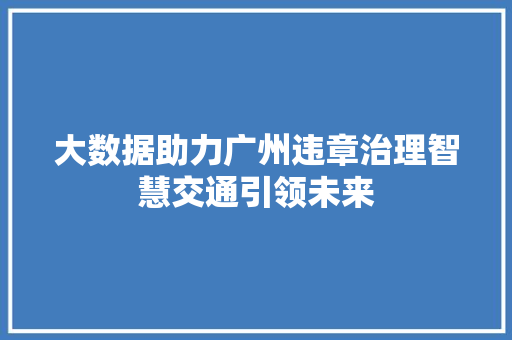 大数据助力广州违章治理智慧交通引领未来