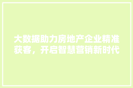 大数据助力房地产企业精准获客，开启智慧营销新时代