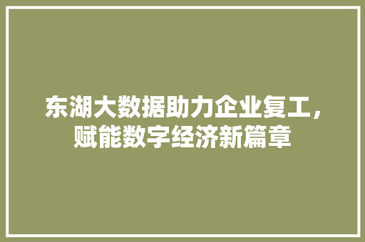 东湖大数据助力企业复工，赋能数字经济新篇章