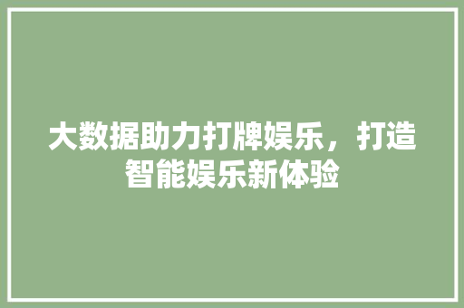 大数据助力打牌娱乐，打造智能娱乐新体验