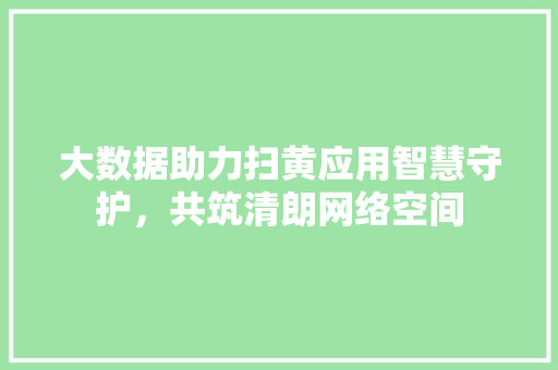 大数据助力扫黄应用智慧守护，共筑清朗网络空间