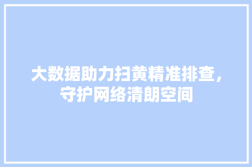 大数据助力扫黄精准排查，守护网络清朗空间
