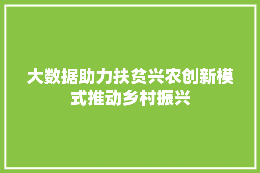 大数据助力扶贫兴农创新模式推动乡村振兴  第1张