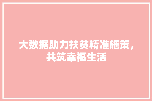 大数据助力扶贫精准施策，共筑幸福生活