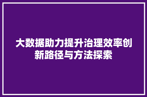 大数据助力提升治理效率创新路径与方法探索