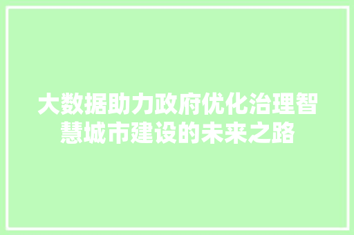 大数据助力政府优化治理智慧城市建设的未来之路  第1张