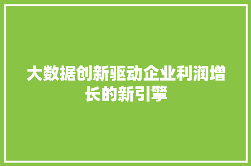 大数据创新驱动企业利润增长的新引擎