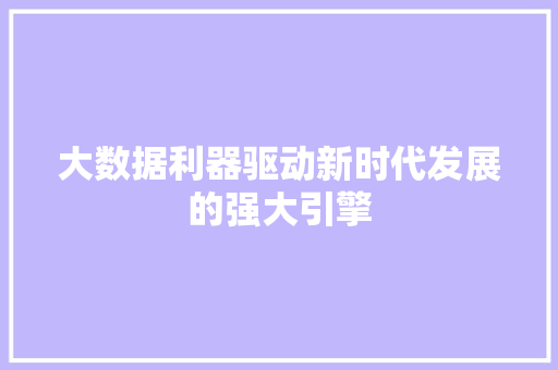 大数据利器驱动新时代发展的强大引擎