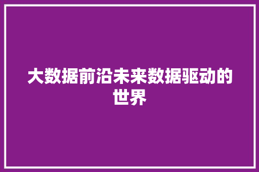 大数据前沿未来数据驱动的世界