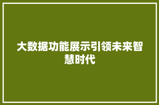 大数据功能展示引领未来智慧时代