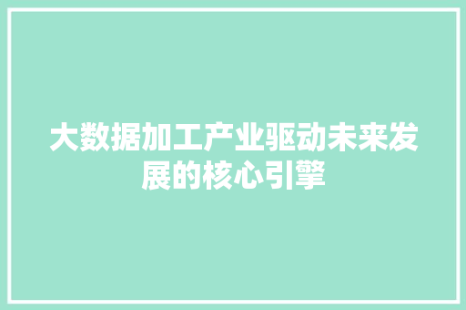 大数据加工产业驱动未来发展的核心引擎  第1张