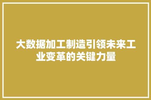 大数据加工制造引领未来工业变革的关键力量