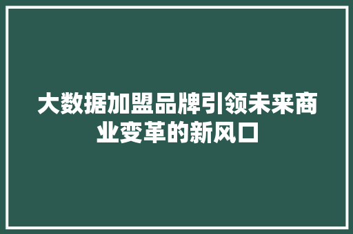 大数据加盟品牌引领未来商业变革的新风口  第1张