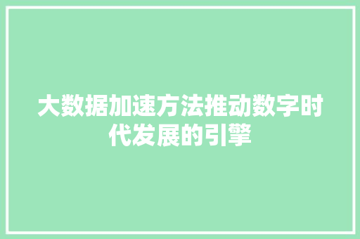 大数据加速方法推动数字时代发展的引擎  第1张