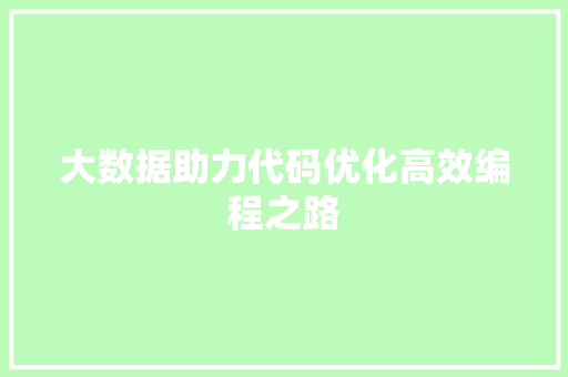 大数据助力代码优化高效编程之路
