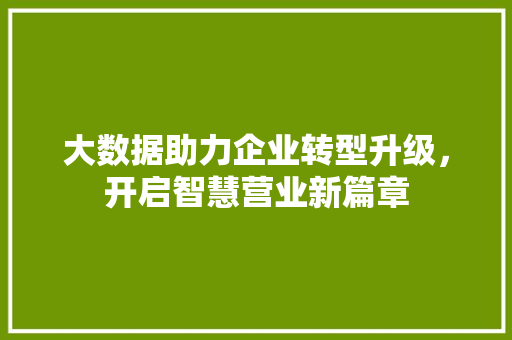 大数据助力企业转型升级，开启智慧营业新篇章