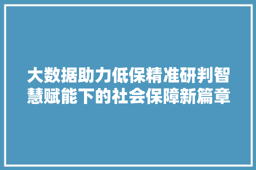大数据助力低保精准研判智慧赋能下的社会保障新篇章