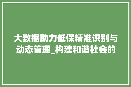 大数据助力低保精准识别与动态管理_构建和谐社会的坚实基石