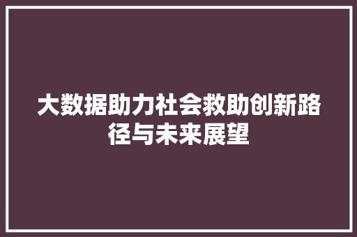 大数据助力社会救助创新路径与未来展望