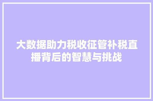 大数据助力税收征管补税直播背后的智慧与挑战