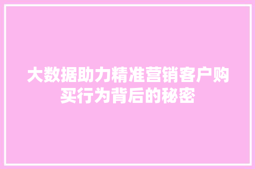 大数据助力精准营销客户购买行为背后的秘密