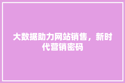 大数据助力网站销售，新时代营销密码
