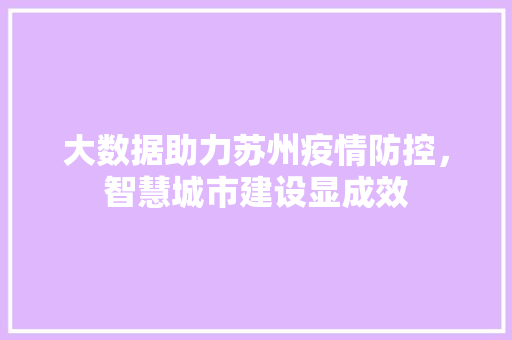 大数据助力苏州疫情防控，智慧城市建设显成效