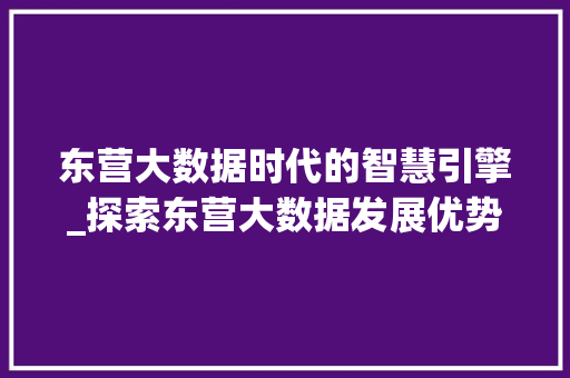东营大数据时代的智慧引擎_探索东营大数据发展优势