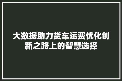 大数据助力货车运费优化创新之路上的智慧选择  第1张
