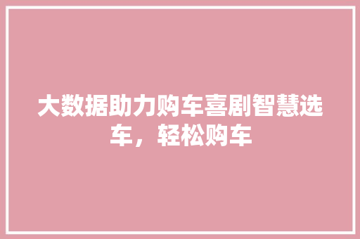 大数据助力购车喜剧智慧选车，轻松购车