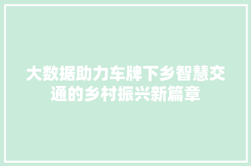 大数据助力车牌下乡智慧交通的乡村振兴新篇章